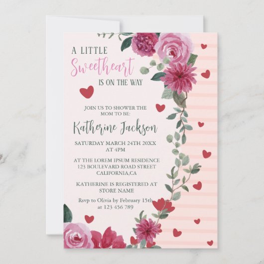 Ein wenig Liebeswissen, Valentinherzen, Baby Dusch Einladung (Vorderseite)