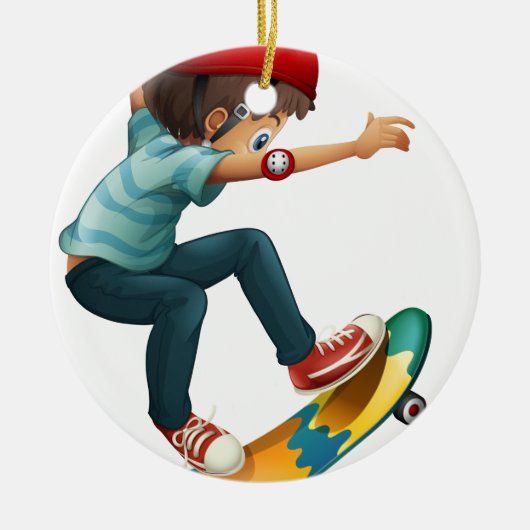 Ein wenig Mann Skateboarding Keramik Ornament (Vorne)