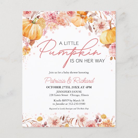 Ein wenig Pumpkin Budget Kinderdusche Einladungen (Vorderseite)