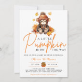 Ein wenig Pumpkin Herbst Autumn MONKEY Baby Shower Einladung (Vorderseite)