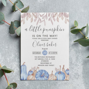 Ein wenig Pumpkin Herbst Blue Baby Dusche Einladung