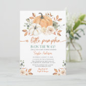 Ein wenig Pumpkin Herbst Floral Baby Dusche Einladung (Stehend Vorderseite)