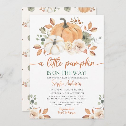 Ein wenig Pumpkin Herbst Floral Baby Dusche Einladung (Vorne/Hinten)