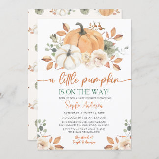 Ein wenig Pumpkin Herbst Floral Baby Dusche Einladung