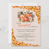 Ein wenig Pumpkin Herbst Floral Baby Dusche Einladung (Vorderseite)