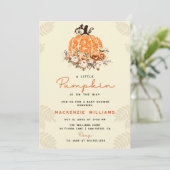 Ein wenig Pumpkin Herbst Floral Baby Dusche Einladung (Stehend Vorderseite)