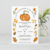 Ein wenig Pumpkin Herbst Floral Baby Dusche Einladung (Stehend Vorderseite)