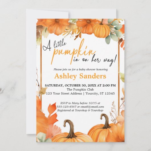 Ein wenig Pumpkin Herbst Floral Baby Dusche Einladung (Vorderseite)