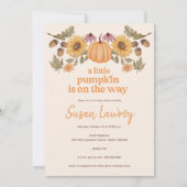 Ein wenig Pumpkin Herbst Floral Baby Dusche Einladung (Vorderseite)