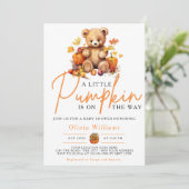 Ein wenig Pumpkin Herbst Floral Baby Dusche Einladung (Stehend Vorderseite)