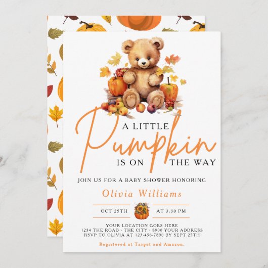 Ein wenig Pumpkin Herbst Floral Baby Dusche Einladung (Vorne/Hinten)