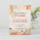Ein wenig Pumpkin Herbst Floral Baby Dusche Einladung (Stehend Vorderseite)