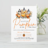 Ein wenig Pumpkin Herbst Floral Baby Dusche Einladung (Stehend Vorderseite)