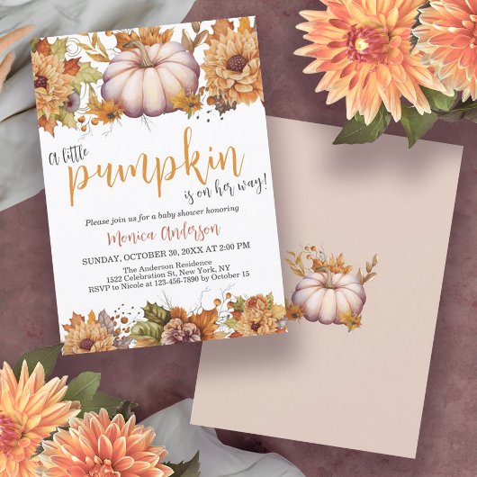 Ein wenig Pumpkin Herbst Floral Baby Dusche Einladung