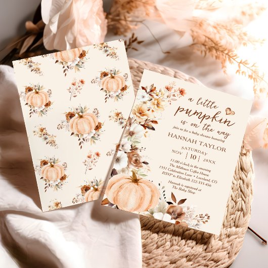 Ein wenig Pumpkin Herbst Floral Baby Dusche Einladung