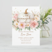 Ein wenig Pumpkin Herbst Floral Baby Dusche Einladung (Stehend Vorderseite)