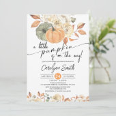 Ein wenig Pumpkin Herbst Floral Baby Dusche Einladung (Stehend Vorderseite)