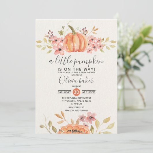 Ein wenig Pumpkin Herbst Herbst Blütendusche Einladung (Stehend Vorderseite)