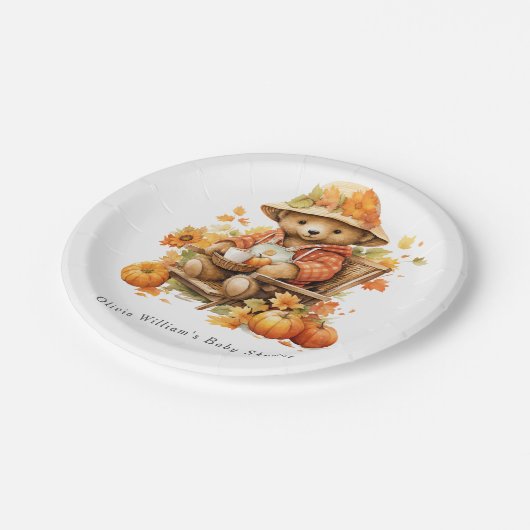 Ein wenig Pumpkin Herbst Herbst Blütendusche Pappteller (Schrägansicht)