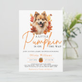 Ein wenig Pumpkin Herbst Herbst DOG Kinderdusche Einladung (Stehend Vorderseite)