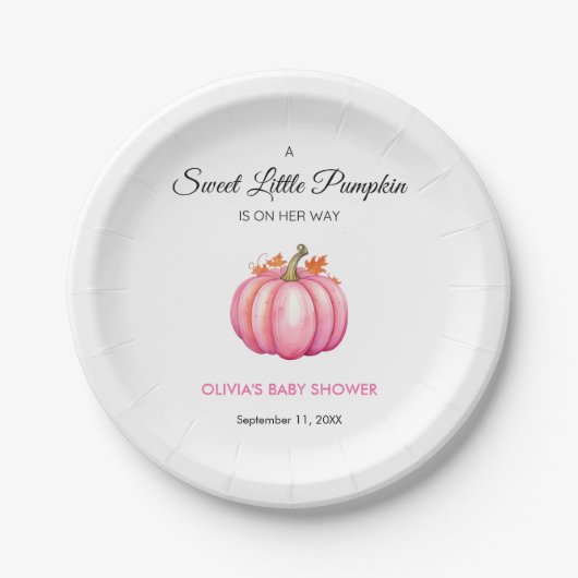 Ein wenig Pumpkin Herbst Pink Girl Babydusche Pappteller (Vorderseite)