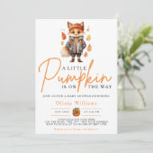 Ein wenig Pumpkin Herbst RED FOX Baby Dusche Einladung (Stehend Vorderseite)