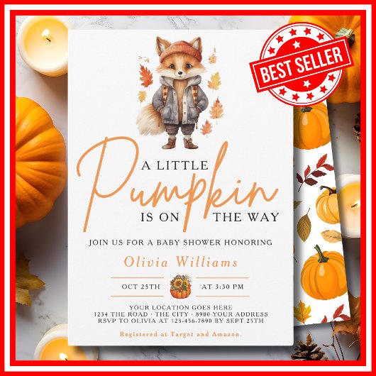 Ein wenig Pumpkin Herbst RED FOX Baby Dusche Einladung