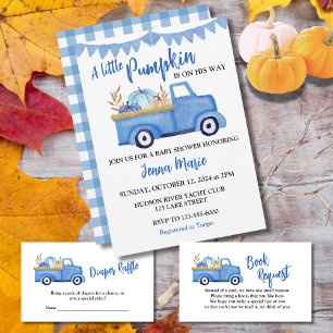 Ein wenig Pumpkin Rustic Blue Truck Baby Dusche Einladung