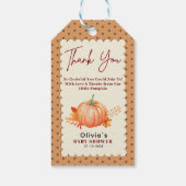 Ein wenig Pumpkin Rustic Fall Danke Baby Dusche Geschenkanhänger (Rückseite)