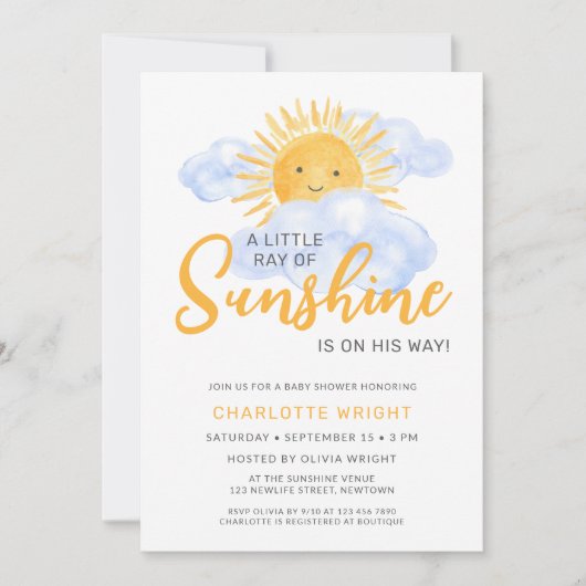 Ein wenig Ray an der Baby-Dusche des Sonnenscheins Einladung (Vorderseite)