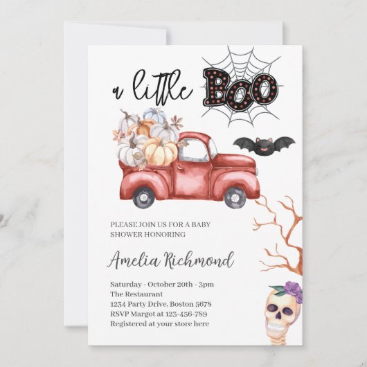 ein wenig Red Pumpkin Lieferwagen Truck Baby Dusch Einladung (Vorderseite)