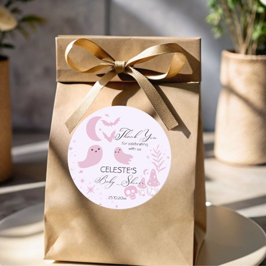 Ein wenig rosa Halloween-Baby-Dusche Runder Aufkleber