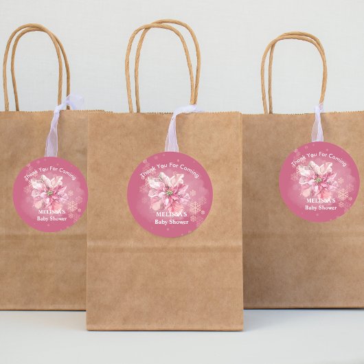 Ein wenig rosa Snowflake Pink Poinsettia vielen Da Runder Aufkleber