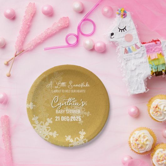 Ein wenig Schneeflocke Minimalistisches Goldenes M Pappteller (Party)