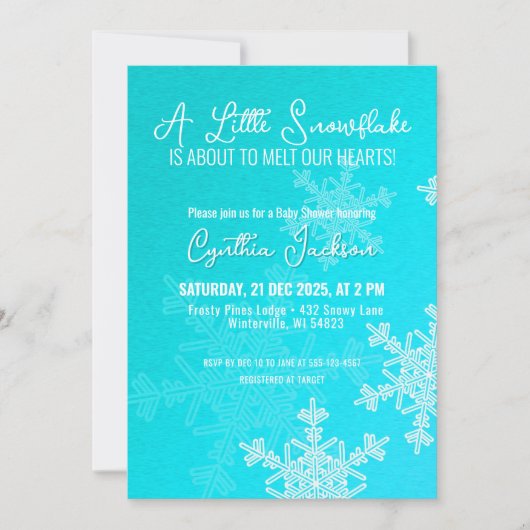 Ein wenig Schneeflocke Minimalistisches, hellblaue Einladung (Vorderseite)