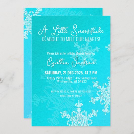 Ein wenig Schneeflocke Minimalistisches, hellblaue Einladung (Vorne/Hinten)
