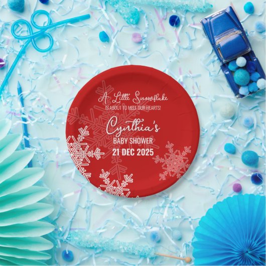 Ein wenig Schneeflocke Minimalistisches rotes Must Pappteller (Party)