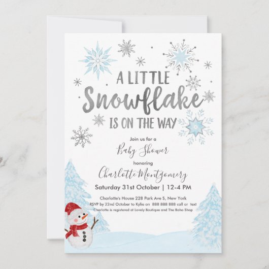 Ein wenig Schneeflocken Blue Baby Dusche Einladung (Vorderseite)