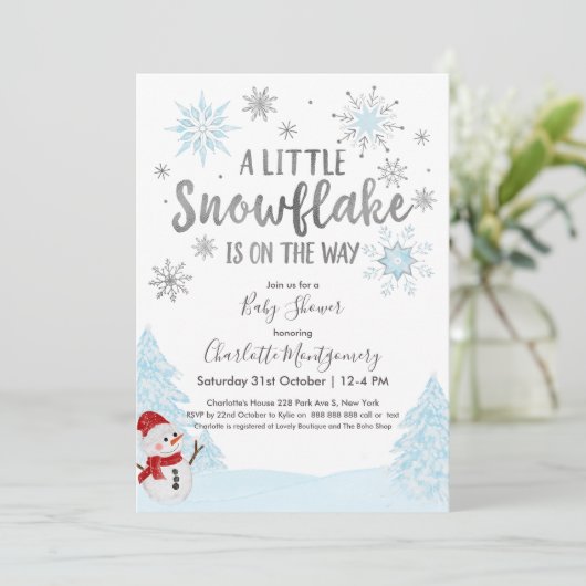 Ein wenig Schneeflocken Blue Baby Dusche Einladung (Stehend Vorderseite)