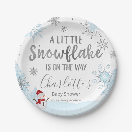 Ein wenig Schneeflocken Blue Baby Dusche Pappteller (Vorderseite)