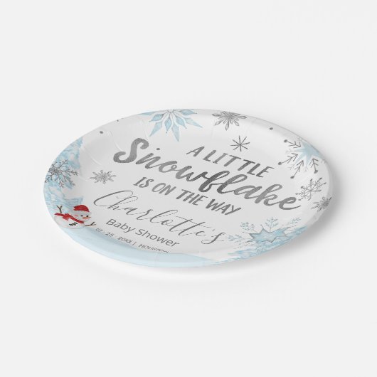 Ein wenig Schneeflocken Blue Baby Dusche Pappteller (Schrägansicht)