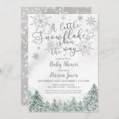 Ein wenig Schneeflocken Graue Babydusche Einladung (Vorne/Hinten)