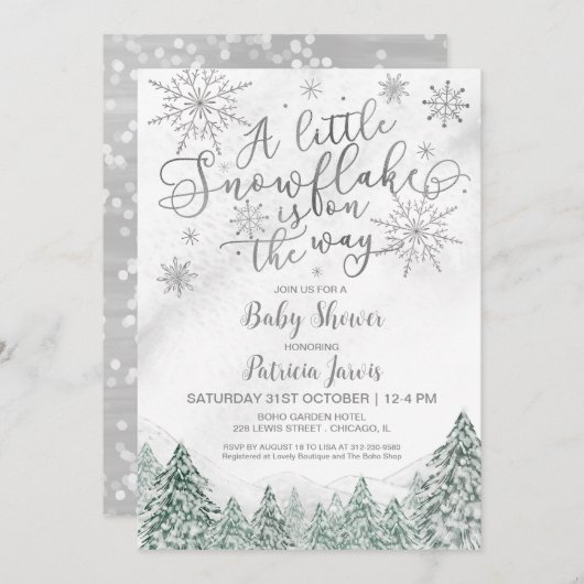 Ein wenig Schneeflocken Graue Babydusche Einladung (Vorne/Hinten)