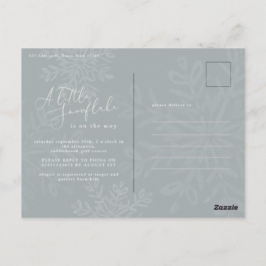 Ein wenig Schneeflocken mit Baby-Dusche Postkarte (Rückseite)