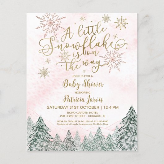 Ein wenig Schneeflocken Pink Baby Dusche Einladung (Vorderseite)