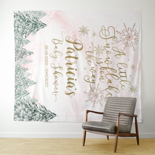 Ein wenig Schneeflocken Pink Babydusche Hintergrun Wandteppich (Beispiel (Horizontal))