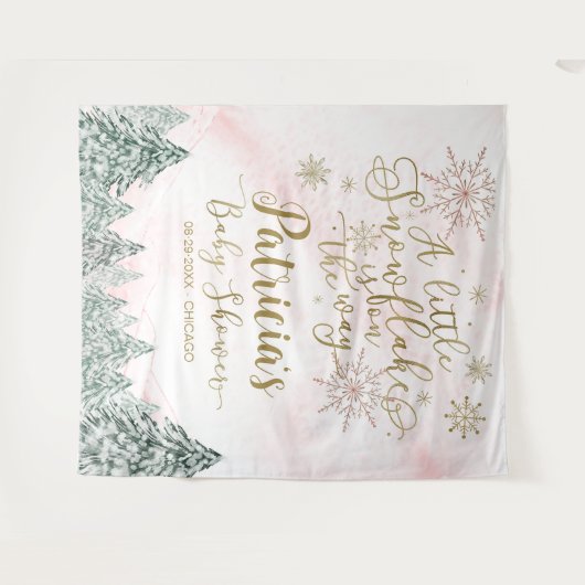 Ein wenig Schneeflocken Pink Babydusche Hintergrun Wandteppich (Vorderseite (Horizontal))