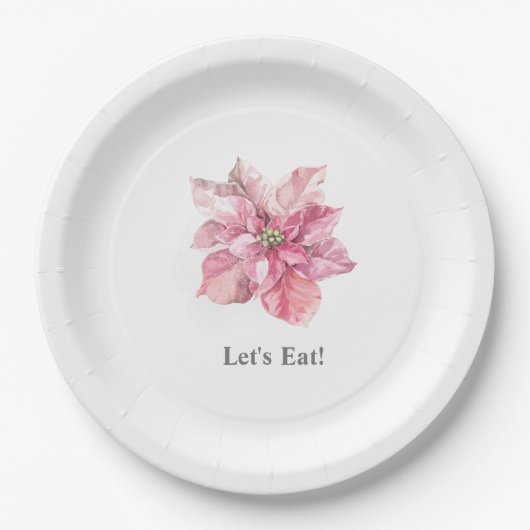 Ein wenig Schneeflocken pinkfarbene Poinsettia las Pappteller (Vorderseite)