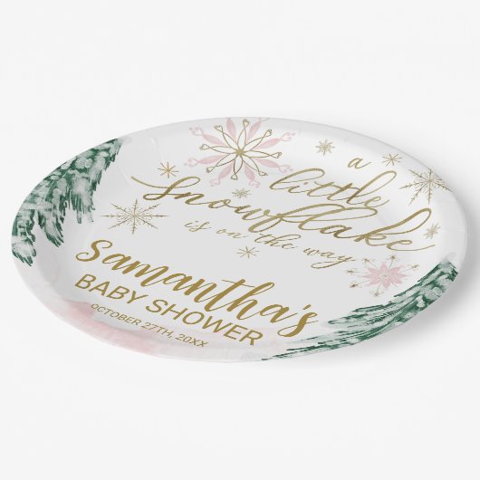 Ein wenig Schneeflocken Winter Baby Dusche Pappteller (Schrägansicht)