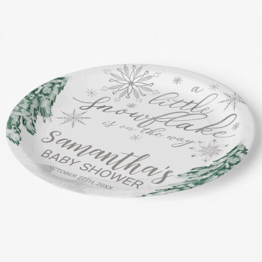 Ein wenig Schneeflocken Winter Baby Dusche Pappteller (Schrägansicht)